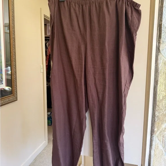 Eileen Fisher Organic Linen Pants - Chocolate Brown - Picture 2 of 4